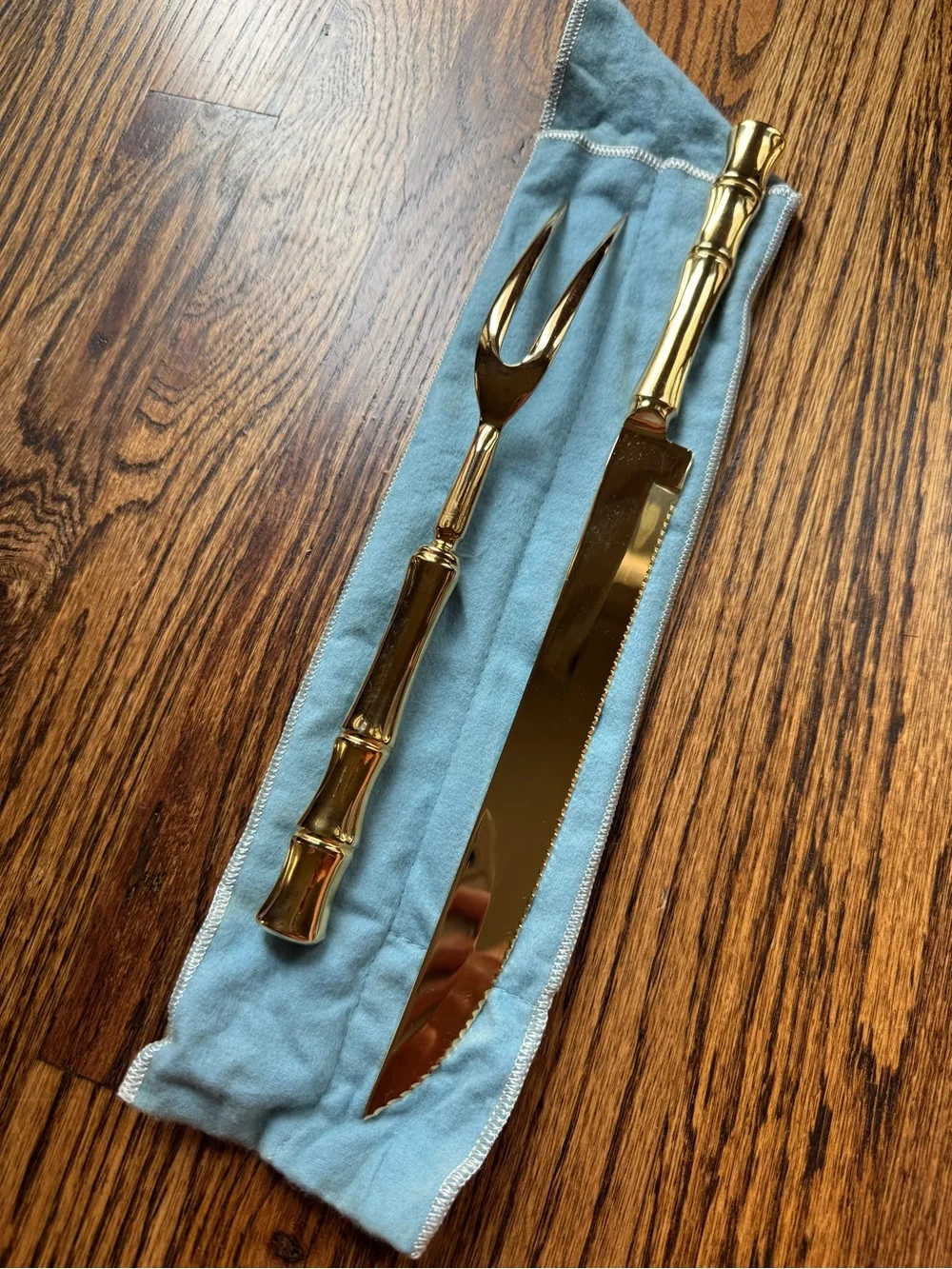 Vintage Gold Bamboo-Style Carving Knife and Fork Set